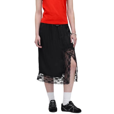 THE GLOSSY SATIN + LACE SATIN SLIP SKIRT